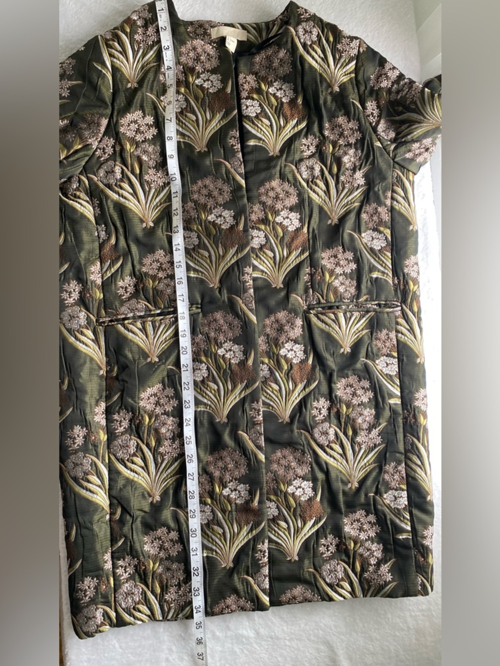 H&M Embroidered Floral Jacquard Kimono Jacket Green Artwear Open Front Size 6 - Picture 10 of 10